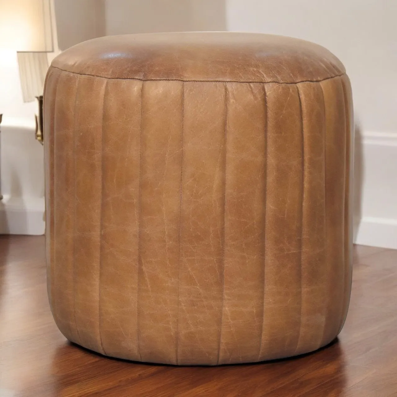 Artisan Buffalo Leather Boucle Footstool