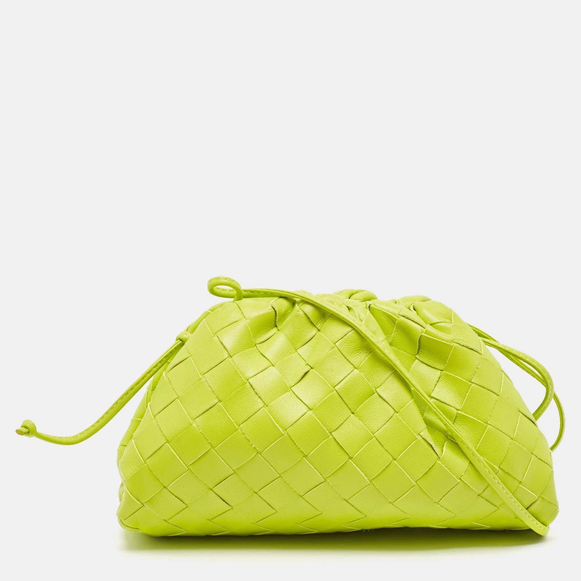 Bottega Veneta Neon Green Intrecciato Leather Mini Pouch Clutch