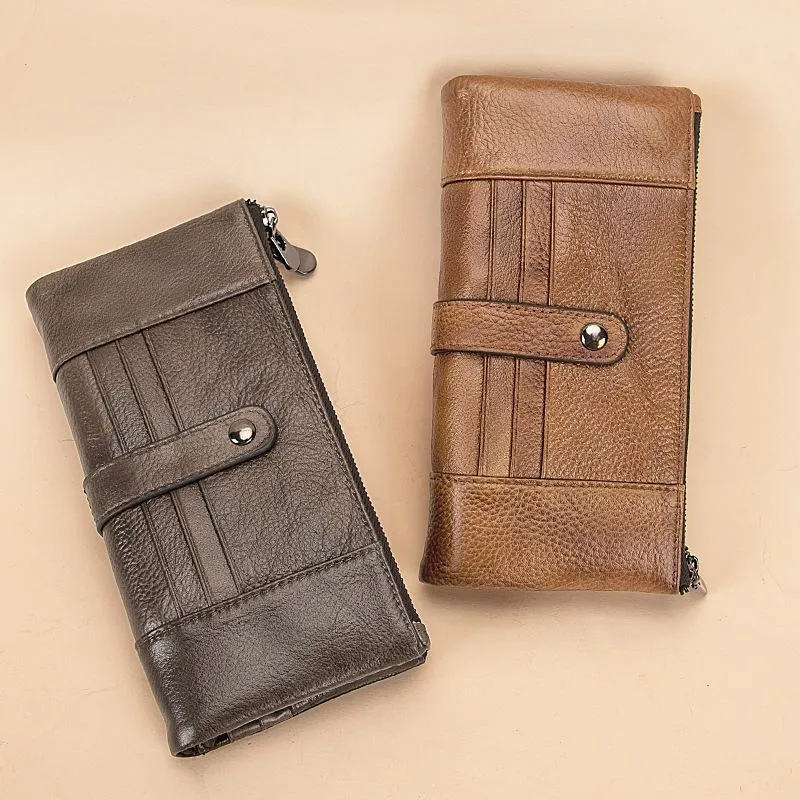 Brown Leather Long Wallet for Men Bifold Checkbook Wallet Card Holders Wallet For Men