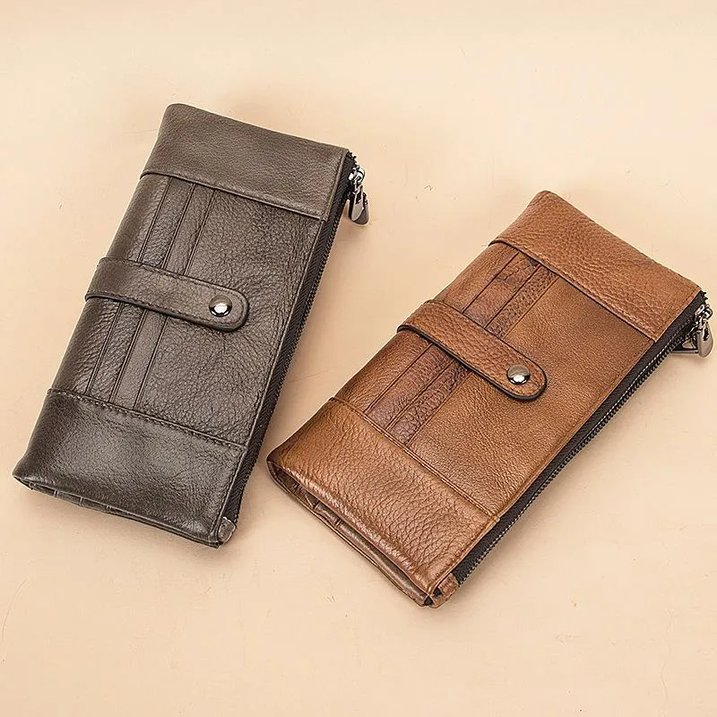 Brown Leather Long Wallet for Men Bifold Checkbook Wallet Card Holders Wallet For Men