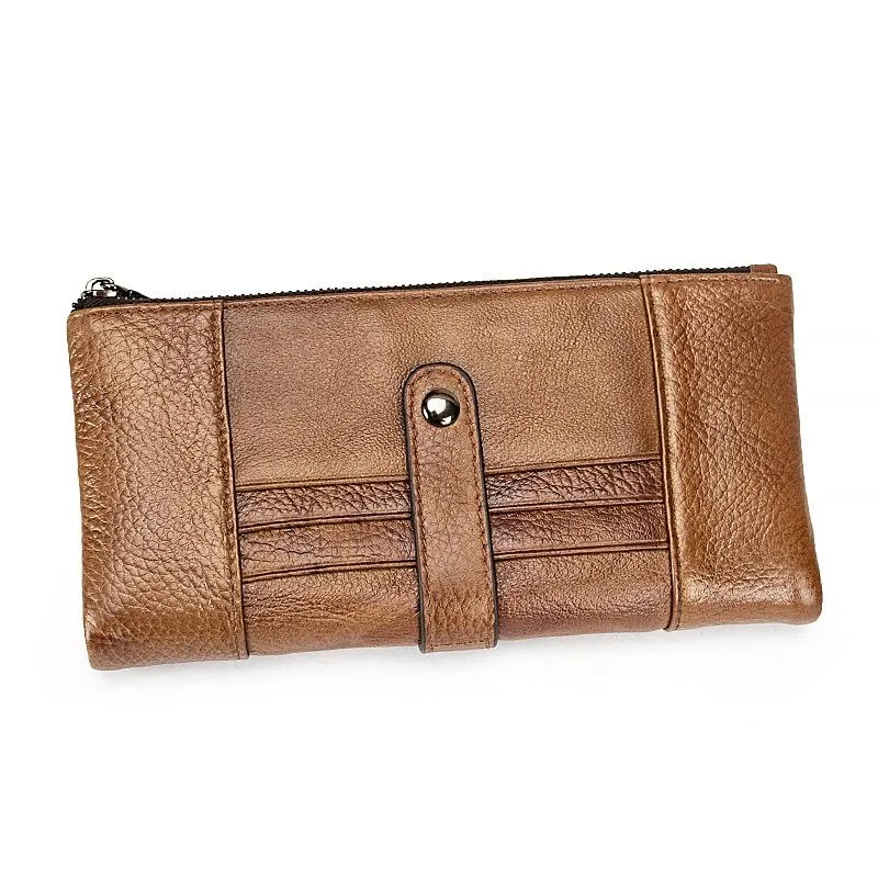 Brown Leather Long Wallet for Men Bifold Checkbook Wallet Card Holders Wallet For Men