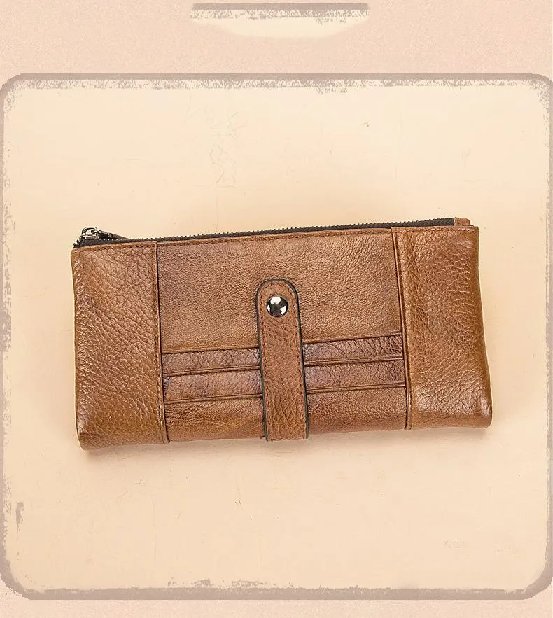 Brown Leather Long Wallet for Men Bifold Checkbook Wallet Card Holders Wallet For Men