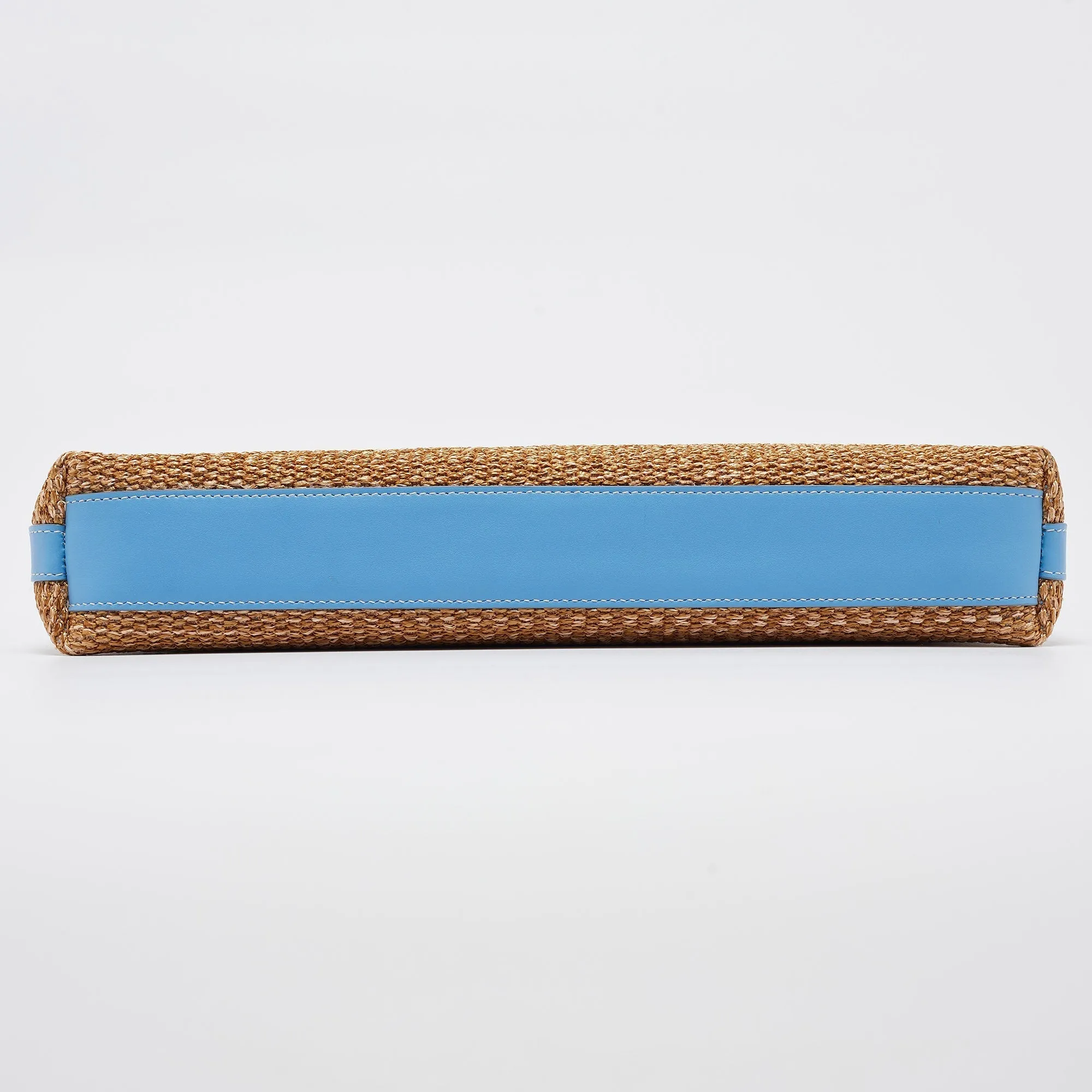 BURBERRY Beige/Blue Straw and Leather Duncan Clutch