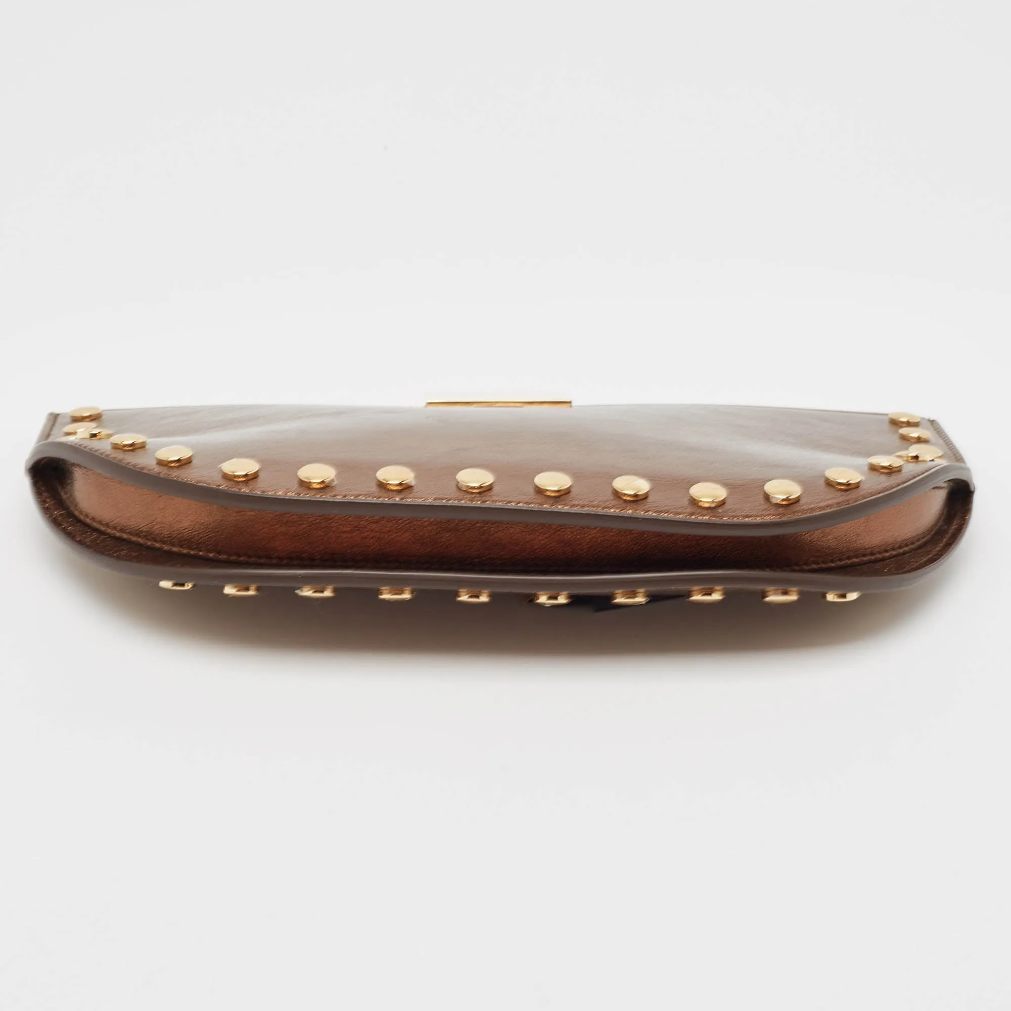 BURBERRY Bronze Leather Studded Olympia Clutch