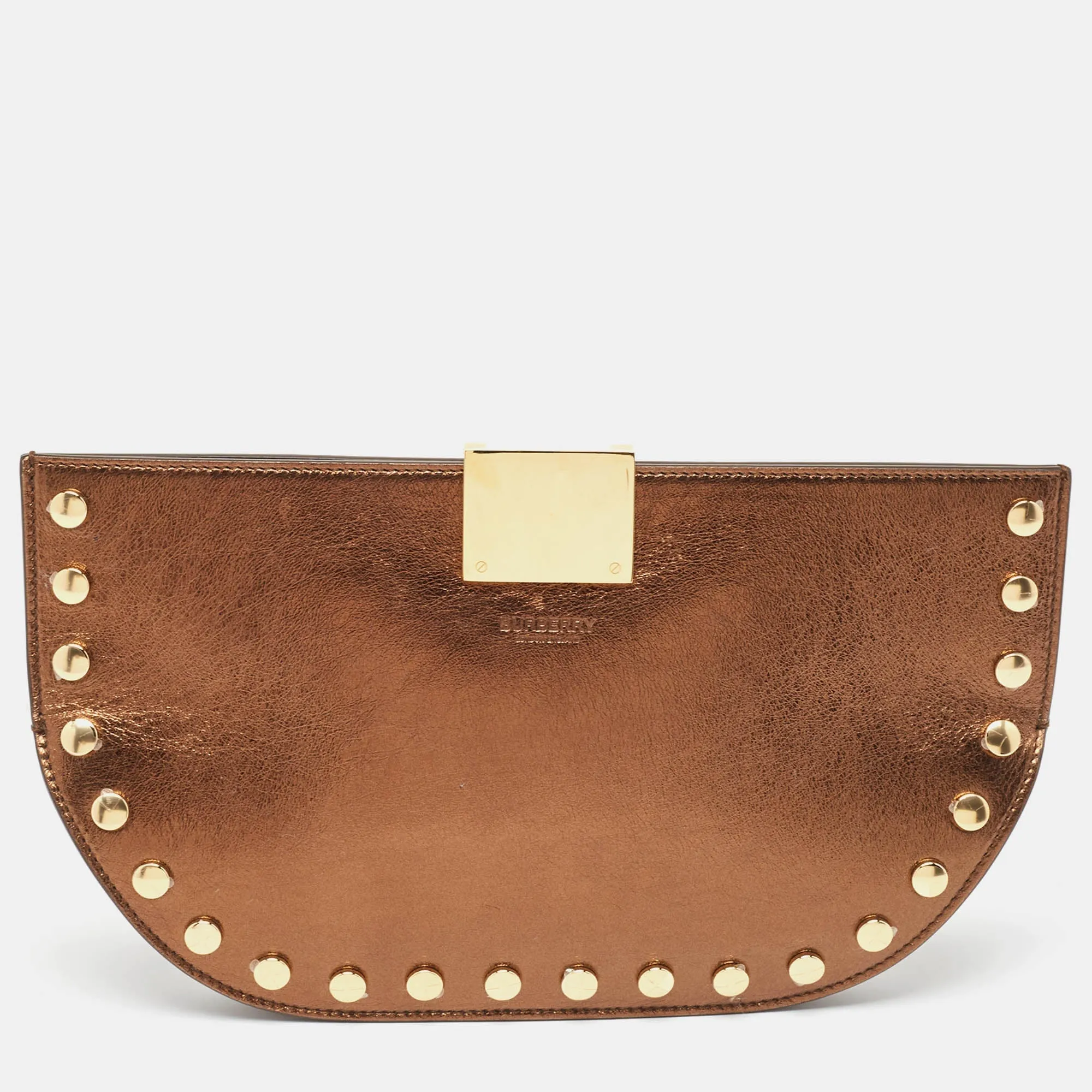 BURBERRY Bronze Leather Studded Olympia Clutch