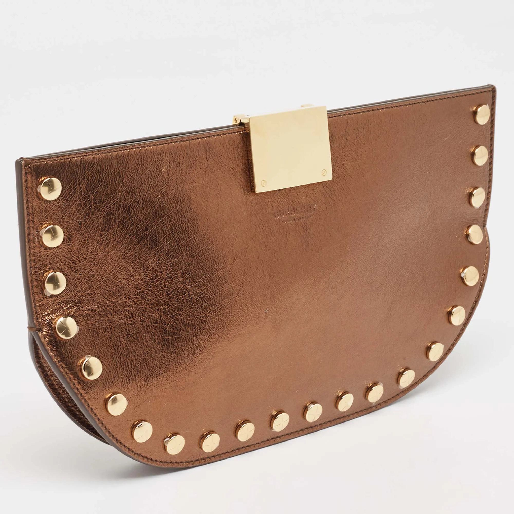 BURBERRY Bronze Leather Studded Olympia Clutch