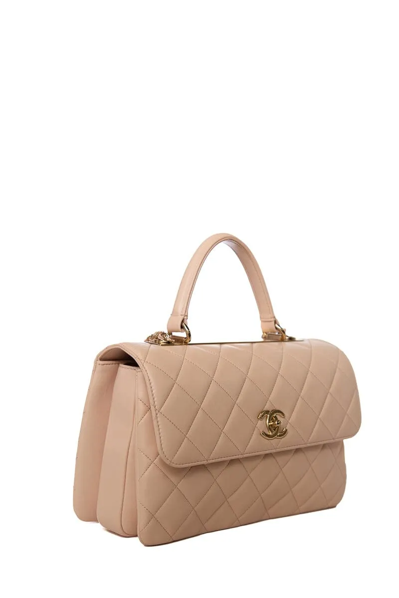 Chanel Blush Lambskin "Trendy"  Handbag W/ Gold HW