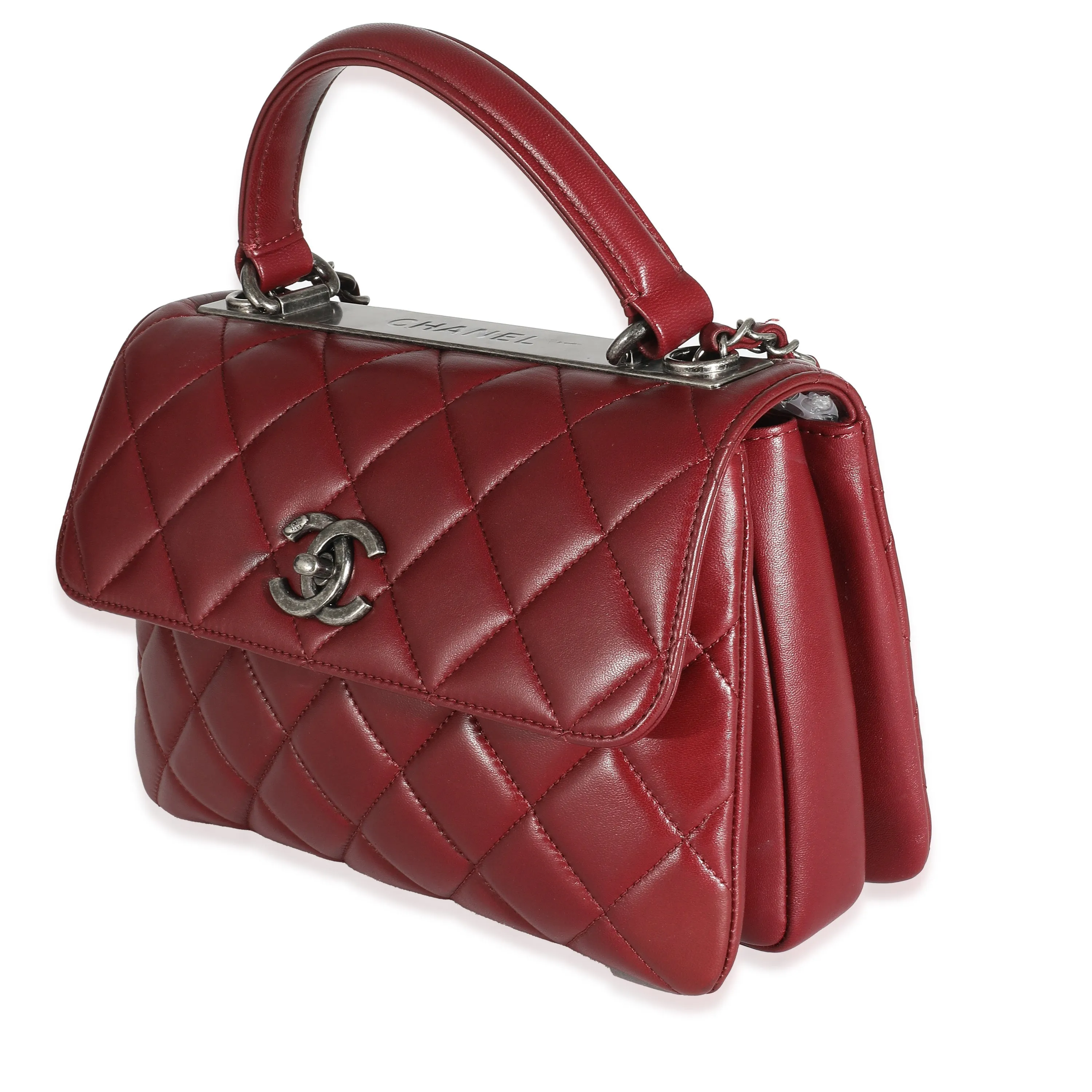 CHANEL Burgundy Quilted Lambskin Small Trendy New Bag