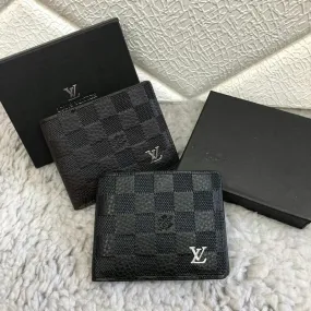 Designer LV Leather Textured Men Wallet Black