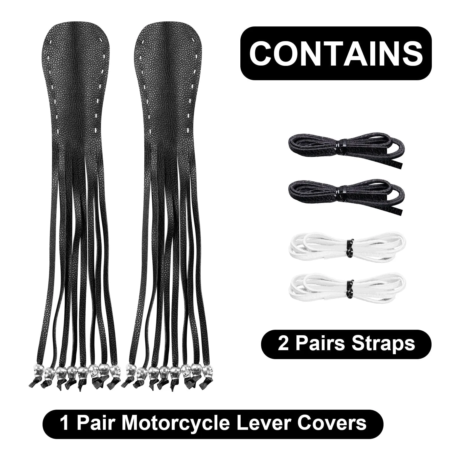 Dream Apparel Heavy Duty Motorcycle Skull Fringed Premium Black & White Brake Clutch Lever Cover