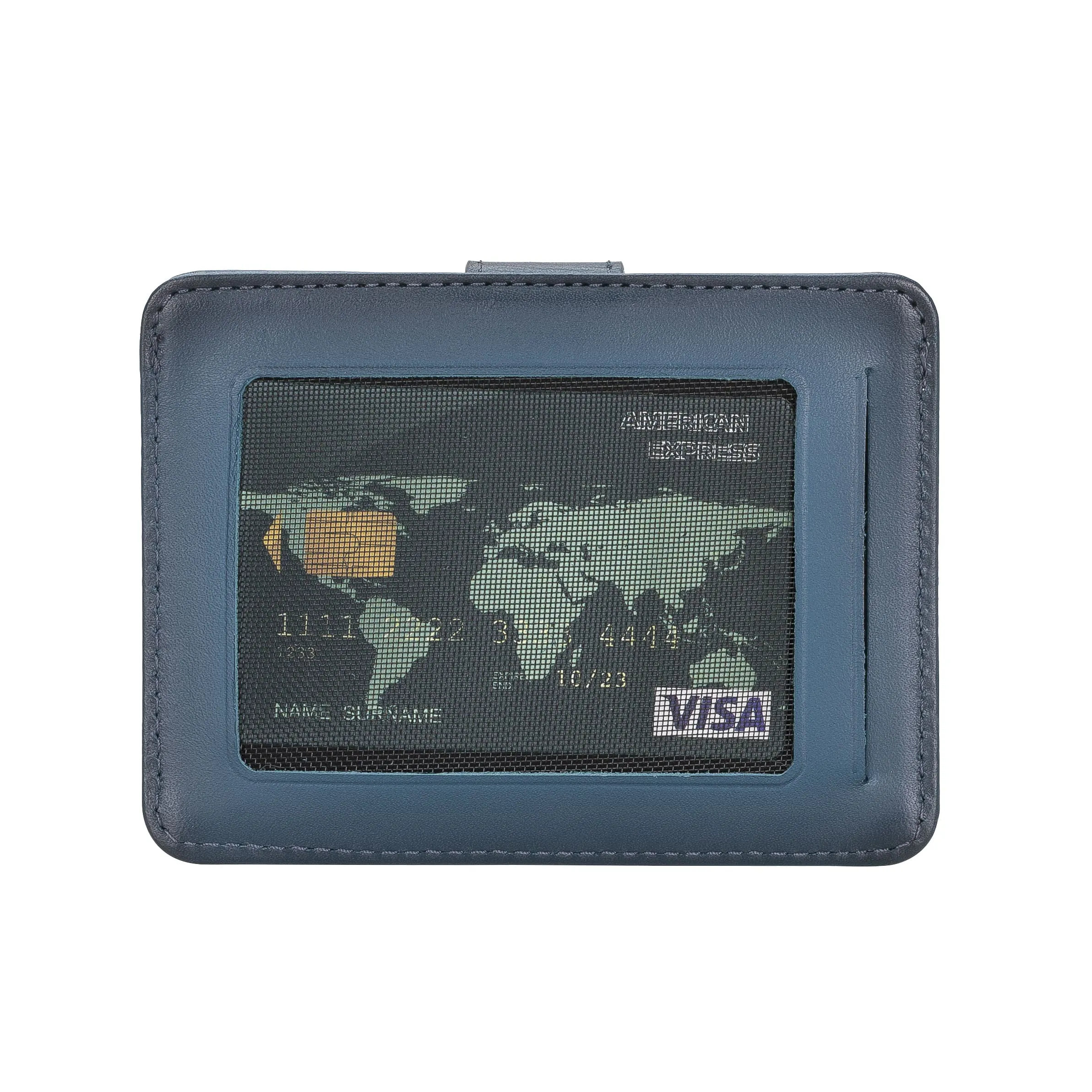 Elegant Leather Card Holder with Snap Closure and Dual ID Windows