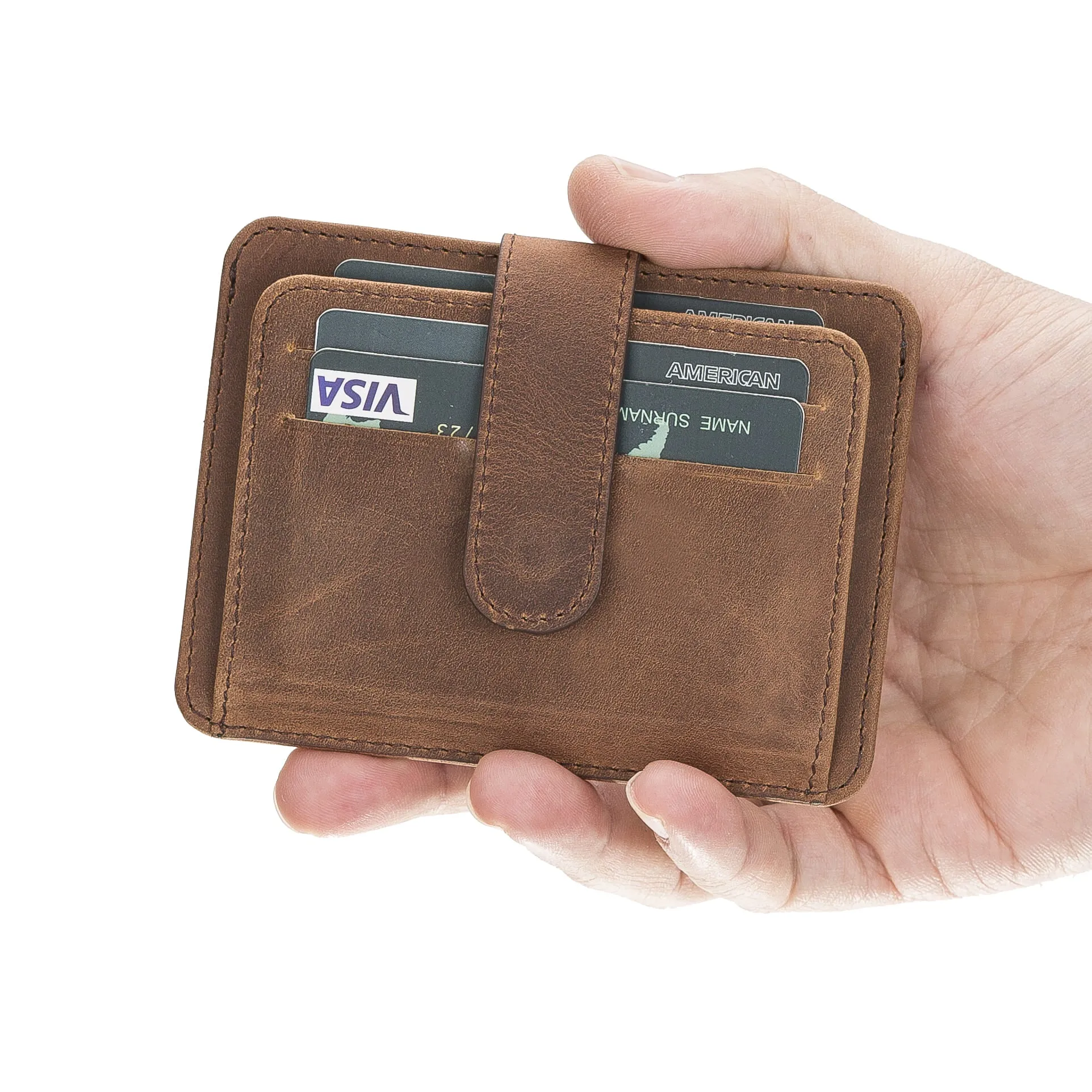 Elegant Leather Card Holder with Snap Closure and Dual ID Windows