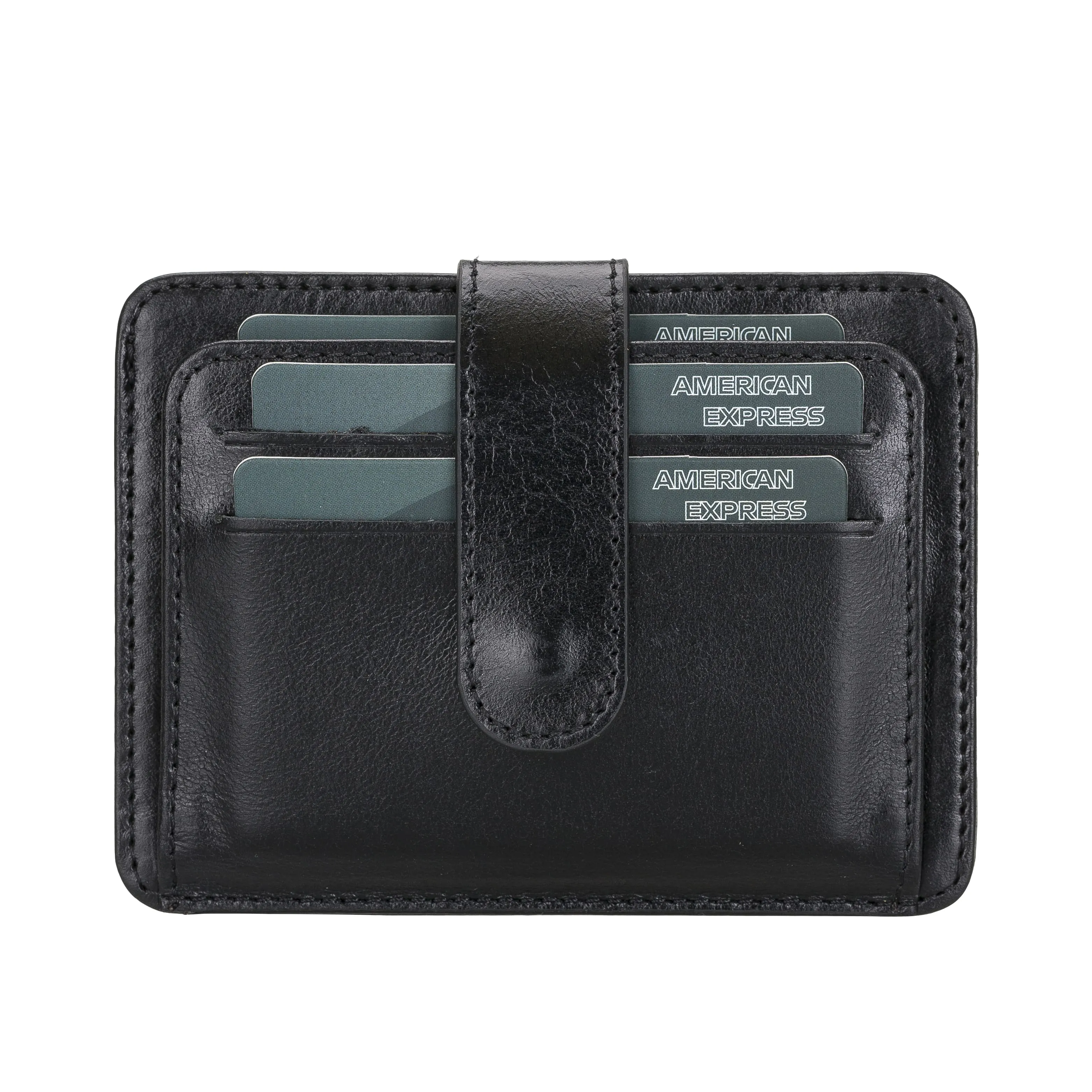 Elegant Leather Card Holder with Snap Closure and Dual ID Windows