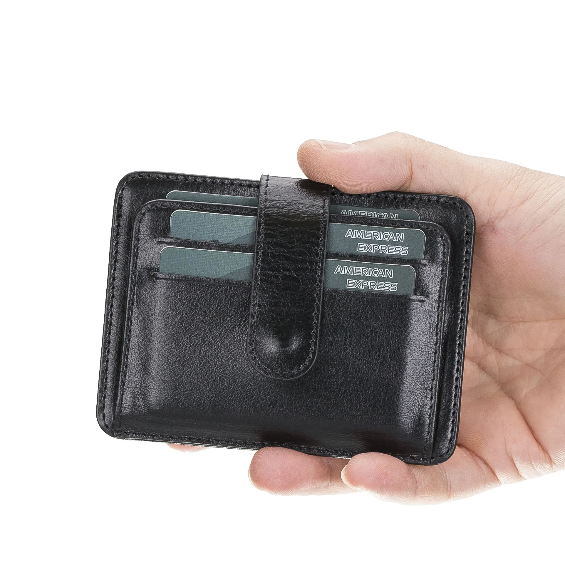 Elegant Leather Card Holder with Snap Closure and Dual ID Windows