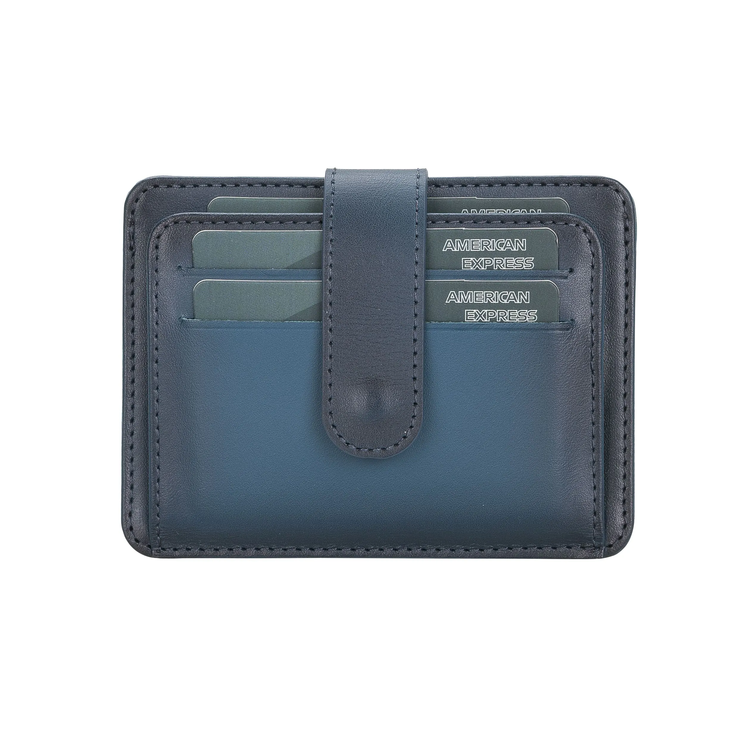 Elegant Leather Card Holder with Snap Closure and Dual ID Windows