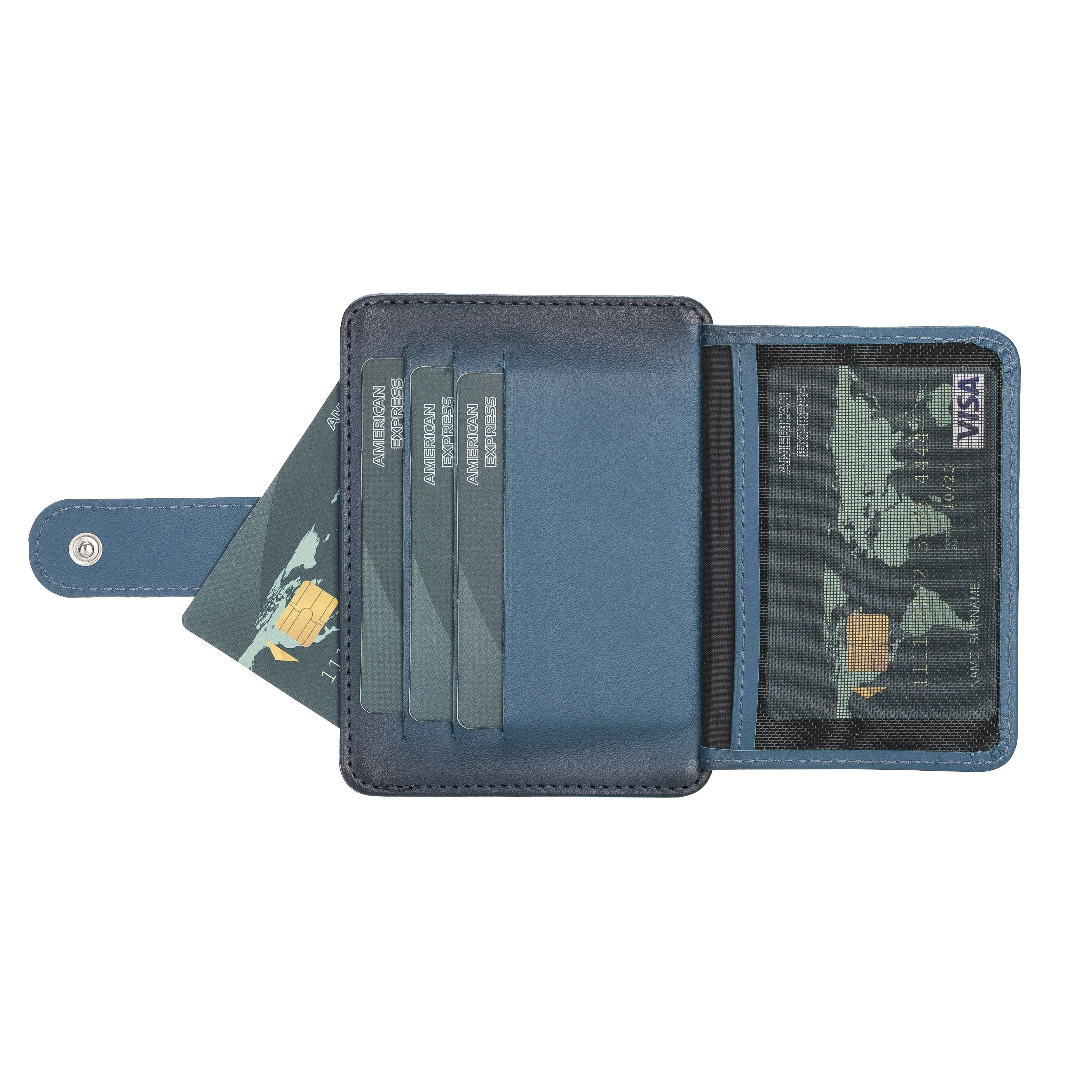 Elegant Leather Card Holder with Snap Closure and Dual ID Windows