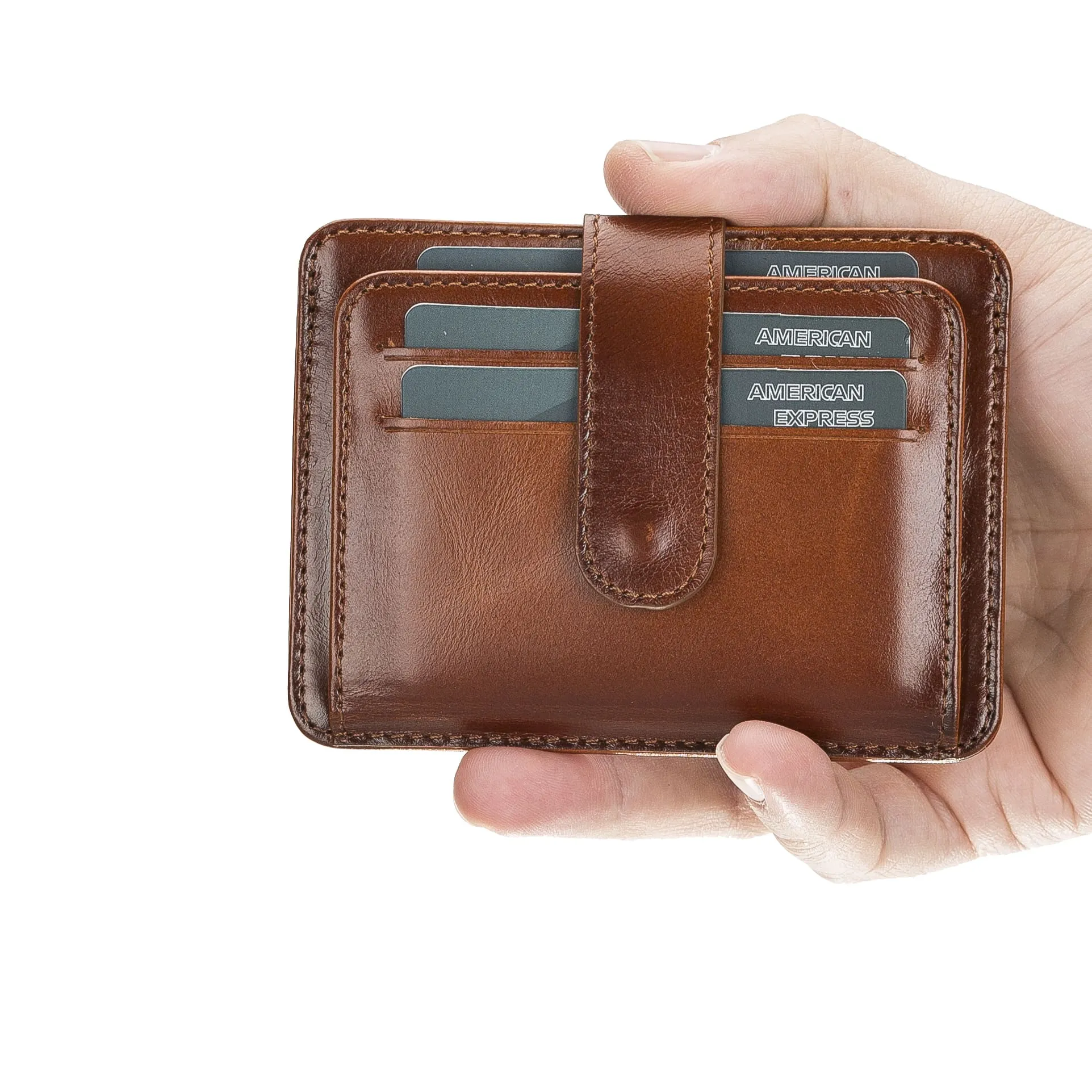 Elegant Leather Card Holder with Snap Closure and Dual ID Windows