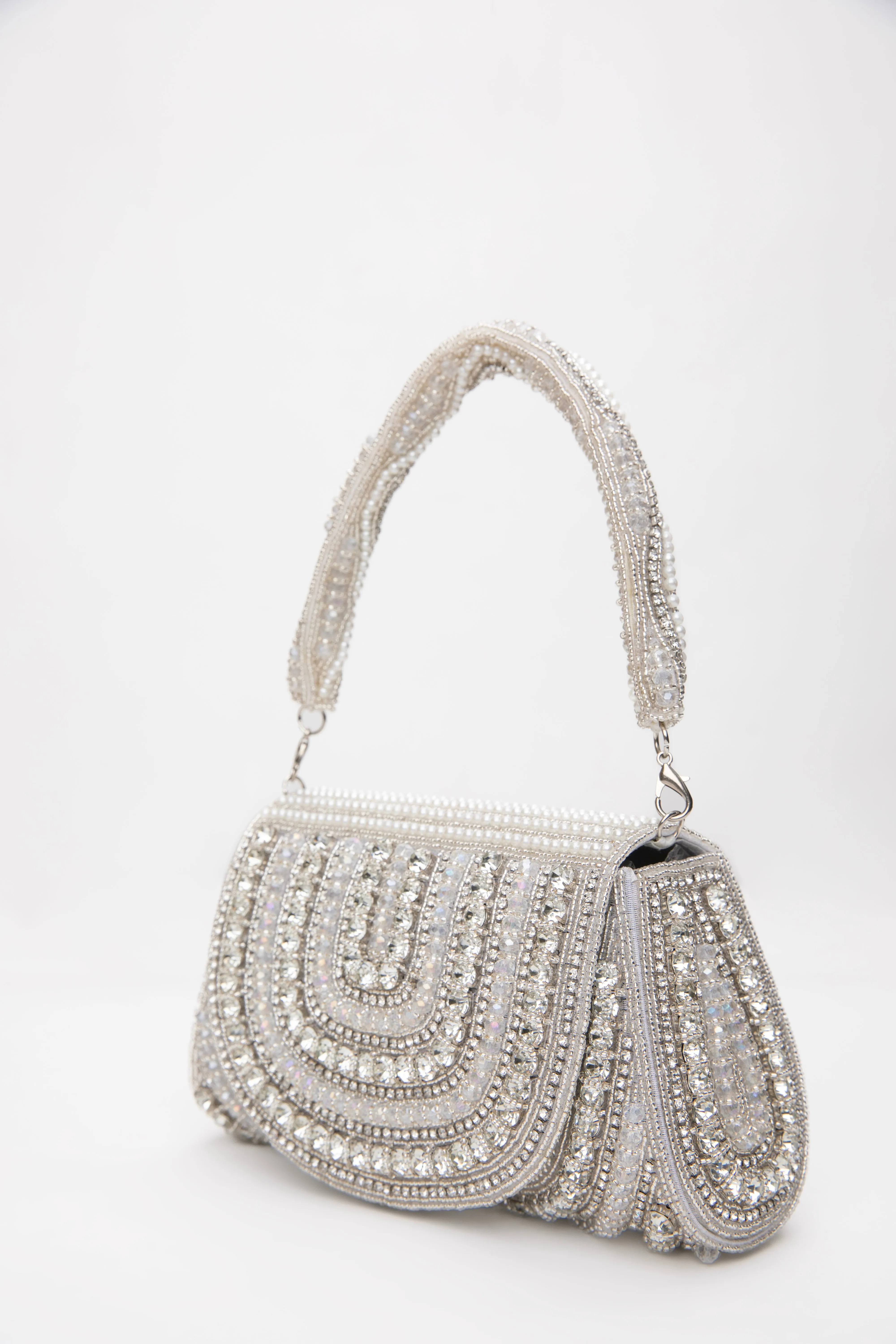 Elegant White Clutch Purse with Crystals