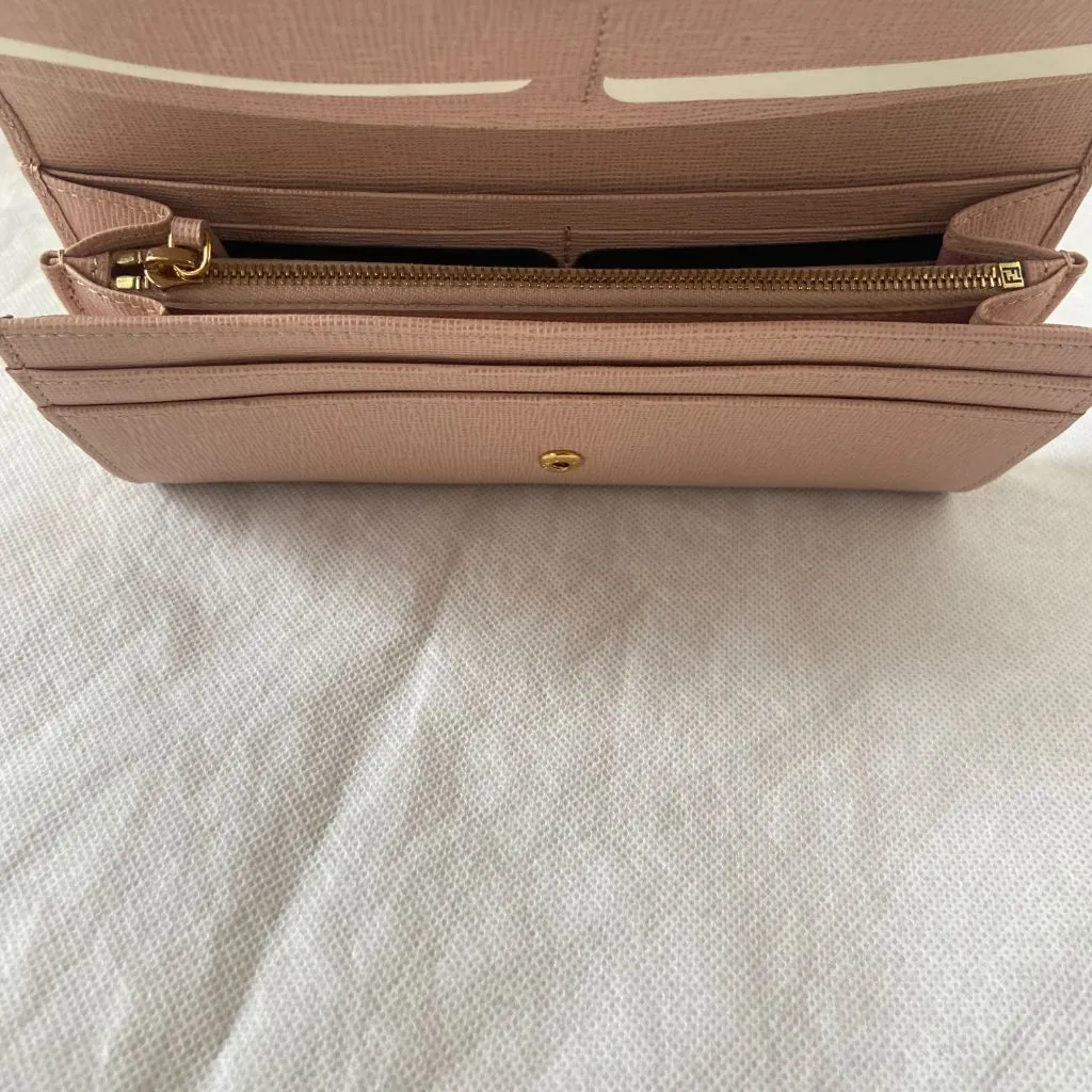 Fendi pink leather textured continental flap wallet