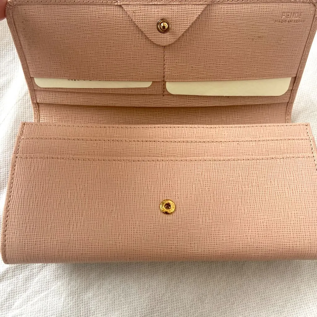 Fendi pink leather textured continental flap wallet