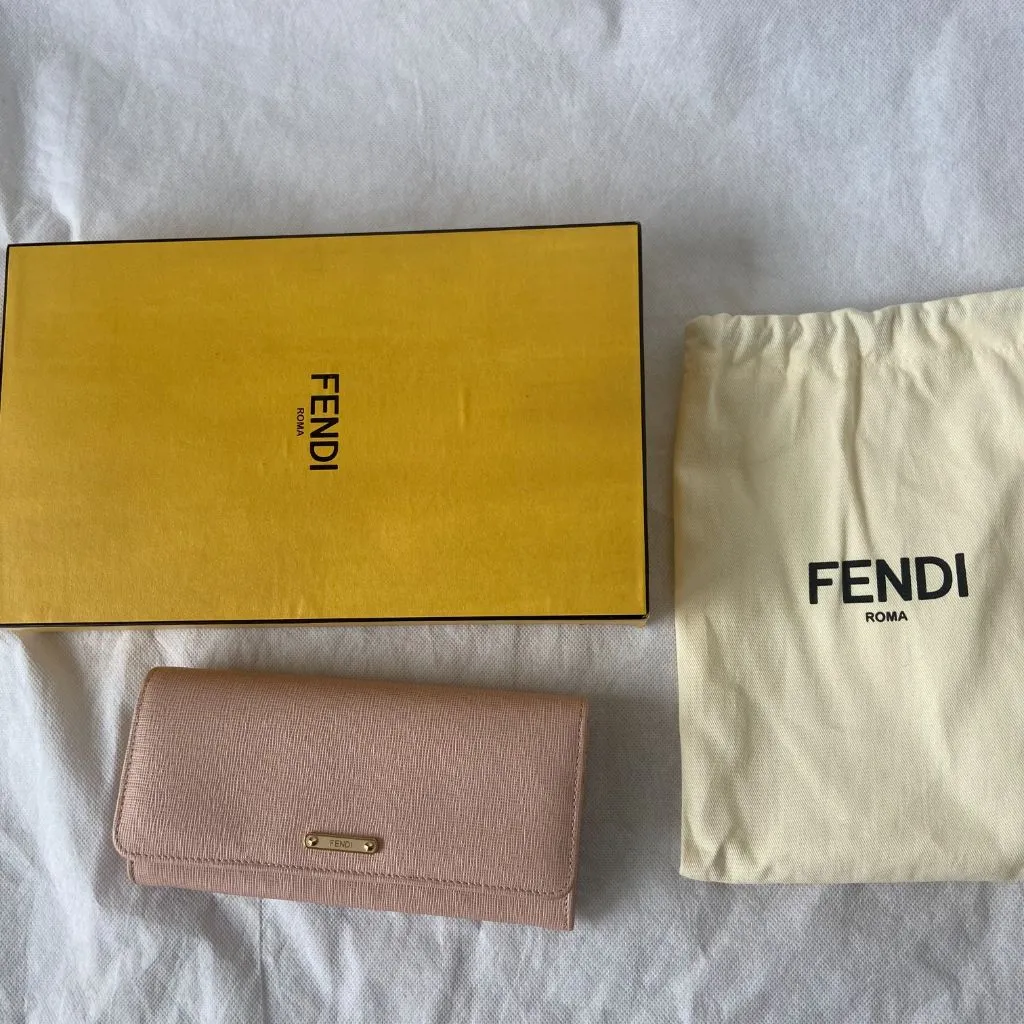 Fendi pink leather textured continental flap wallet