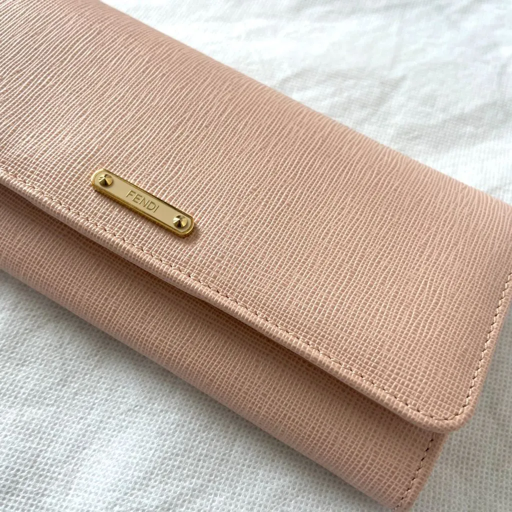 Fendi pink leather textured continental flap wallet