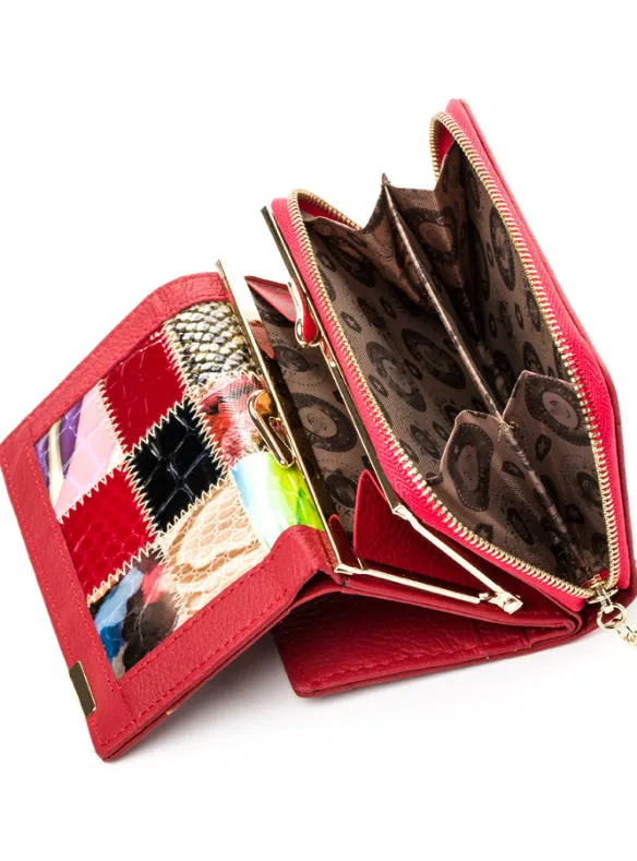 Genuine Leather Patchwork Wallet Women Small Purse