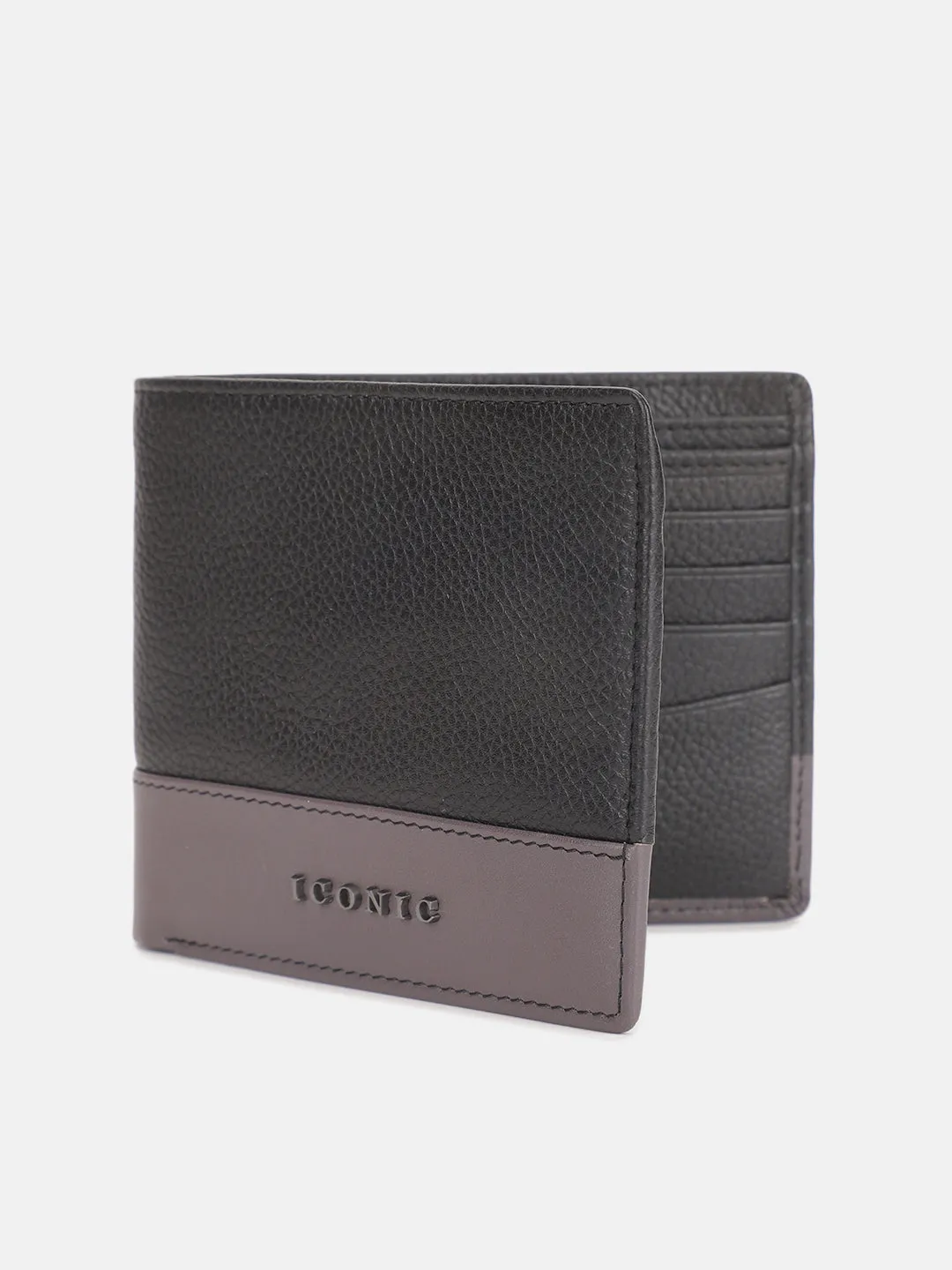 Iconic Men Black Textured Bi-Fold Wallet