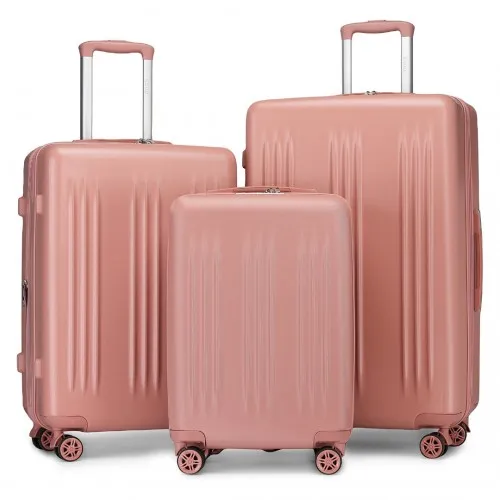 Kono 3 Piece Luggage Set - 20/24/28 Inch - Striped Expandable ABS PC Suitcase with TSA Lock & Spinner Wheels - Nude