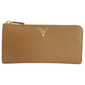 Prada Brown Cannella Zip Saffiano Leather Wallet