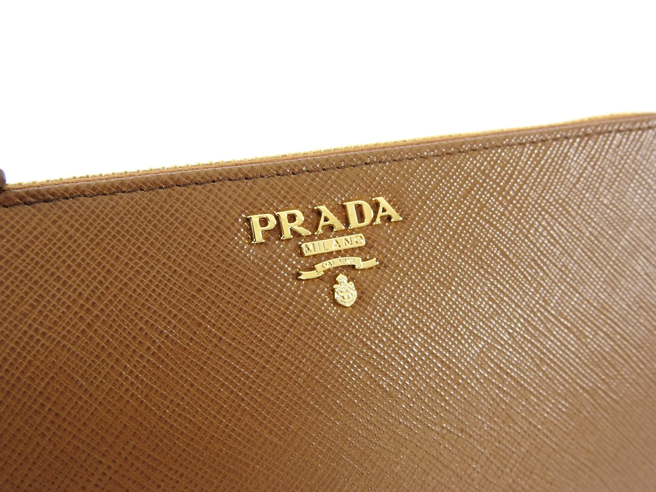 Prada Brown Cannella Zip Saffiano Leather Wallet