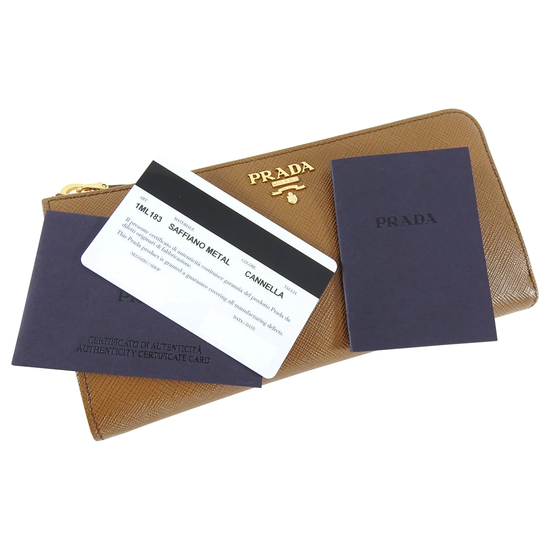 Prada Brown Cannella Zip Saffiano Leather Wallet