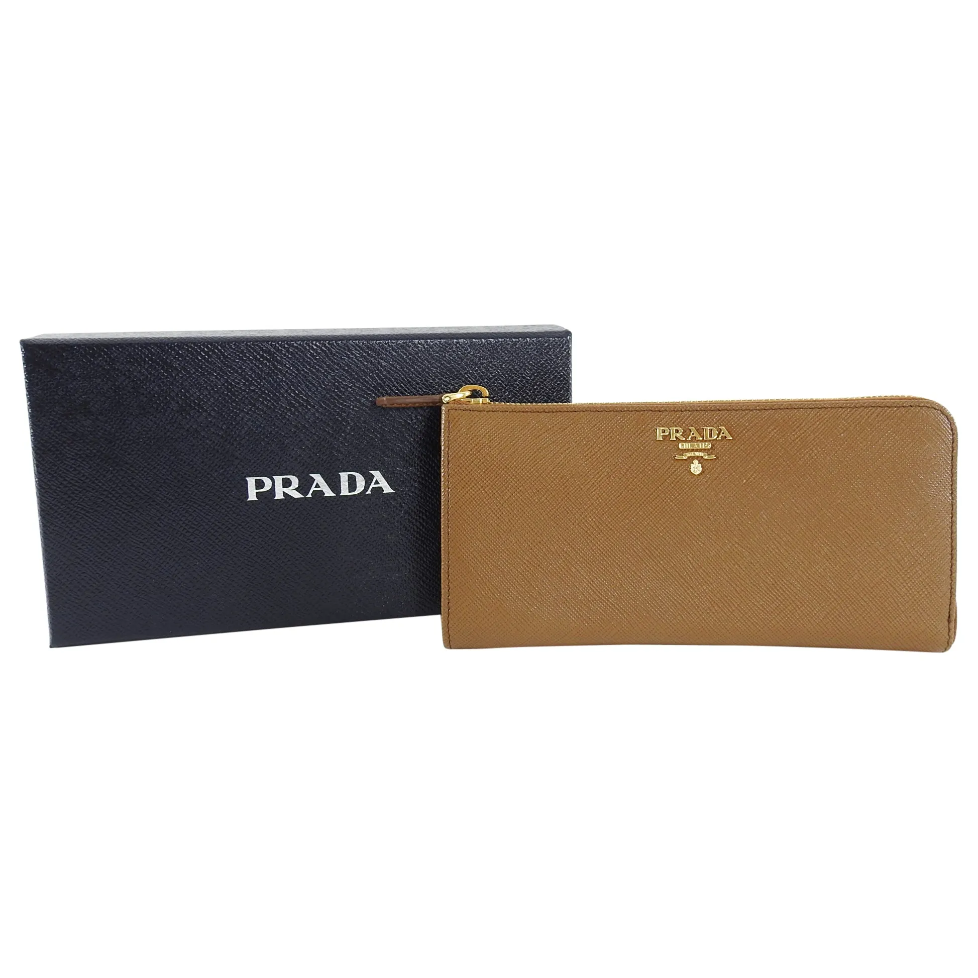 Prada Brown Cannella Zip Saffiano Leather Wallet