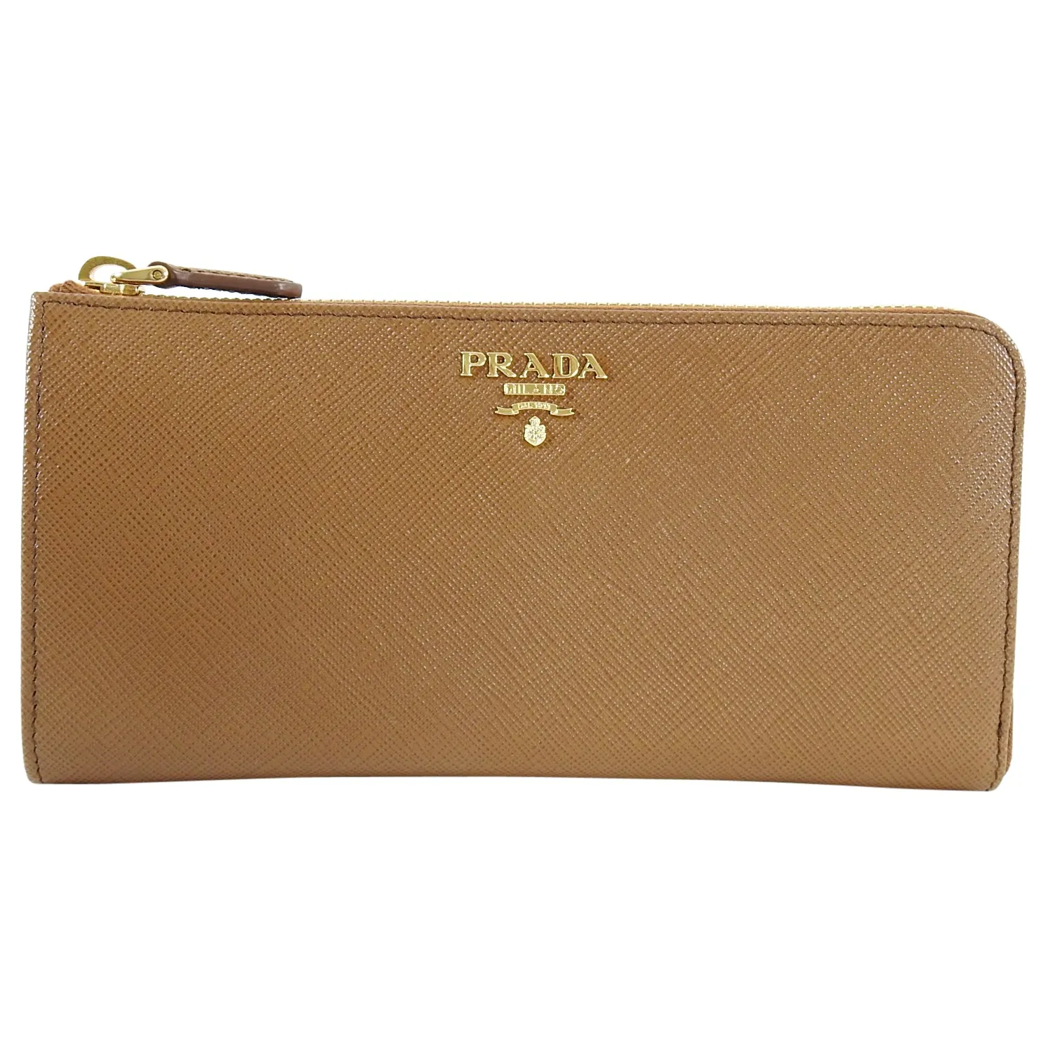 Prada Brown Cannella Zip Saffiano Leather Wallet