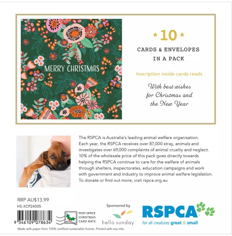 RSPCA Christmas Card Pack - Christmas Flowers