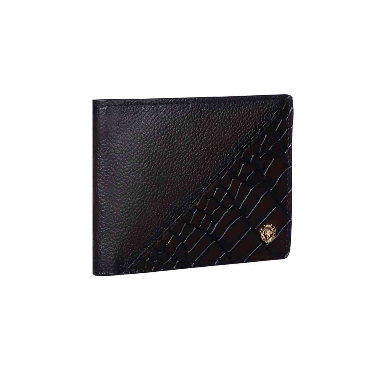 Silhouette Design Dark Brown Textured And Cut Croco Print Leather Bi-Fold Wallet