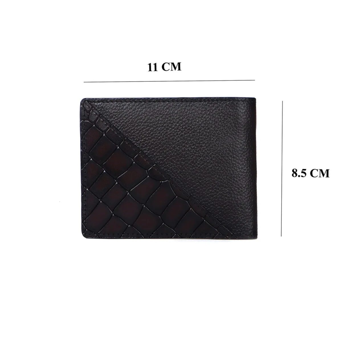 Silhouette Design Dark Brown Textured And Cut Croco Print Leather Bi-Fold Wallet