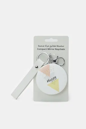 Silver Happy Print Pocket Mirror