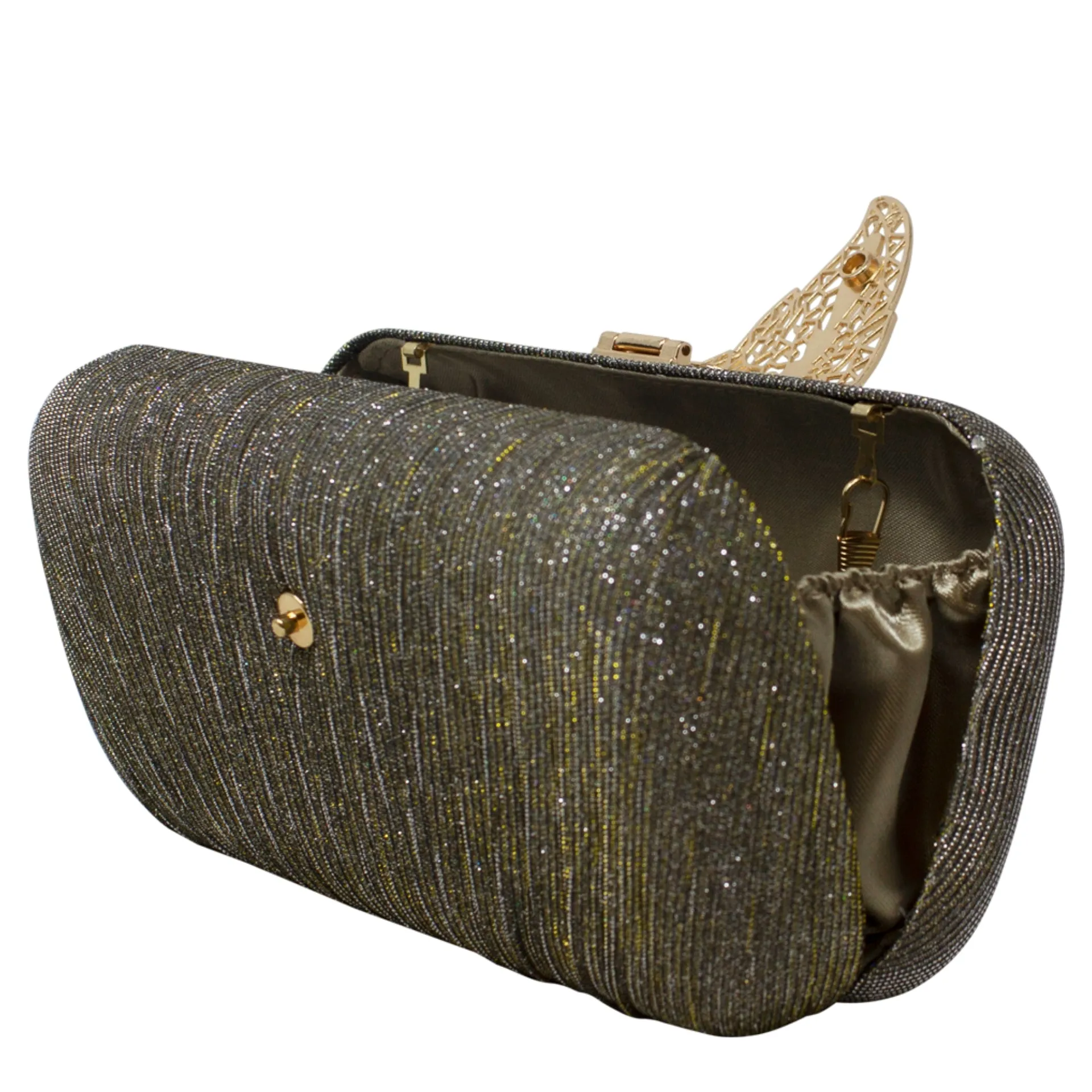 Sparkly Gold Leaf Shimmery Khaki Clutch