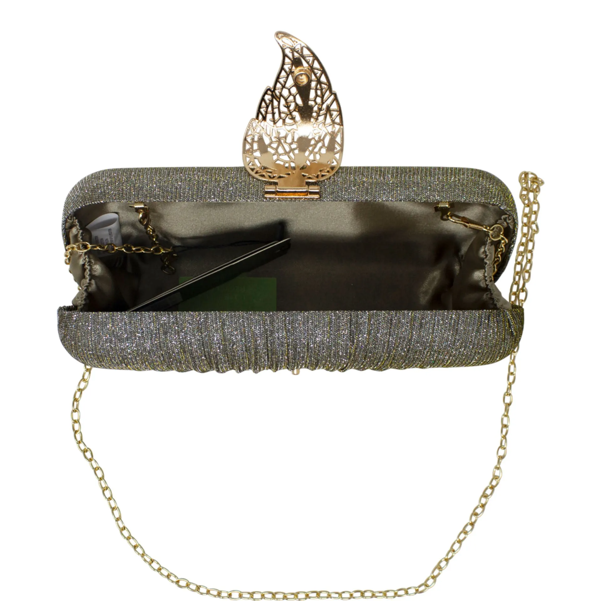 Sparkly Gold Leaf Shimmery Khaki Clutch