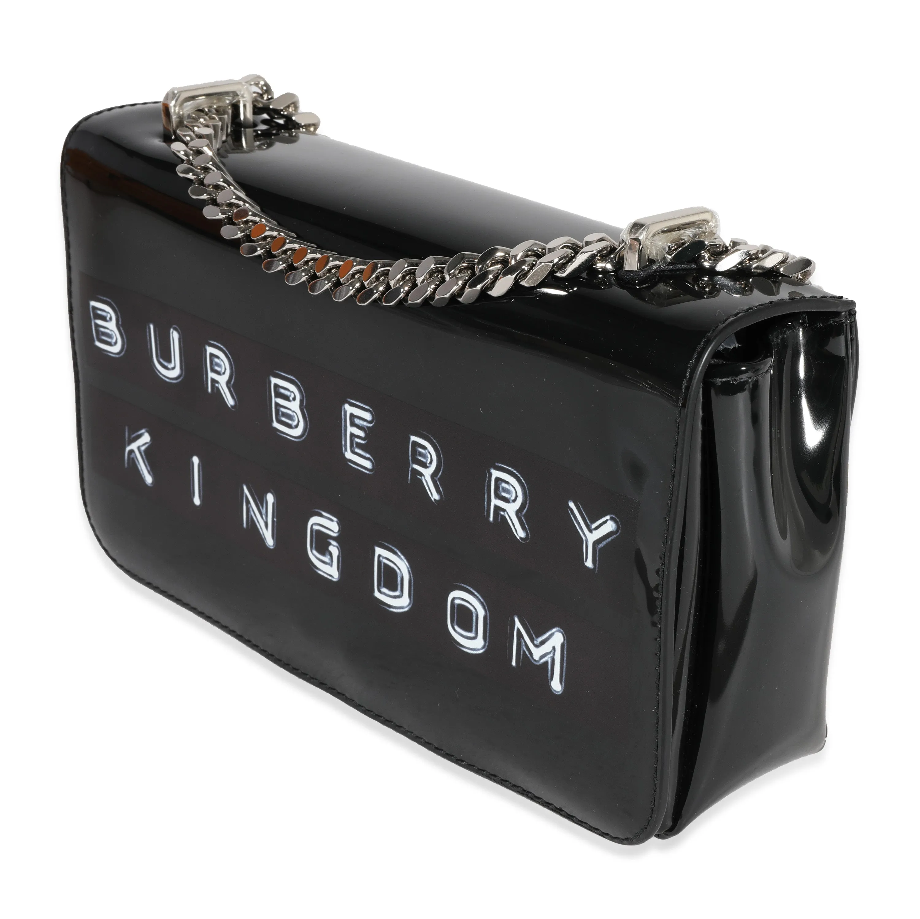 Trendy Inspired Burberry Black Patent Leather Tape Print Small Lola Bag