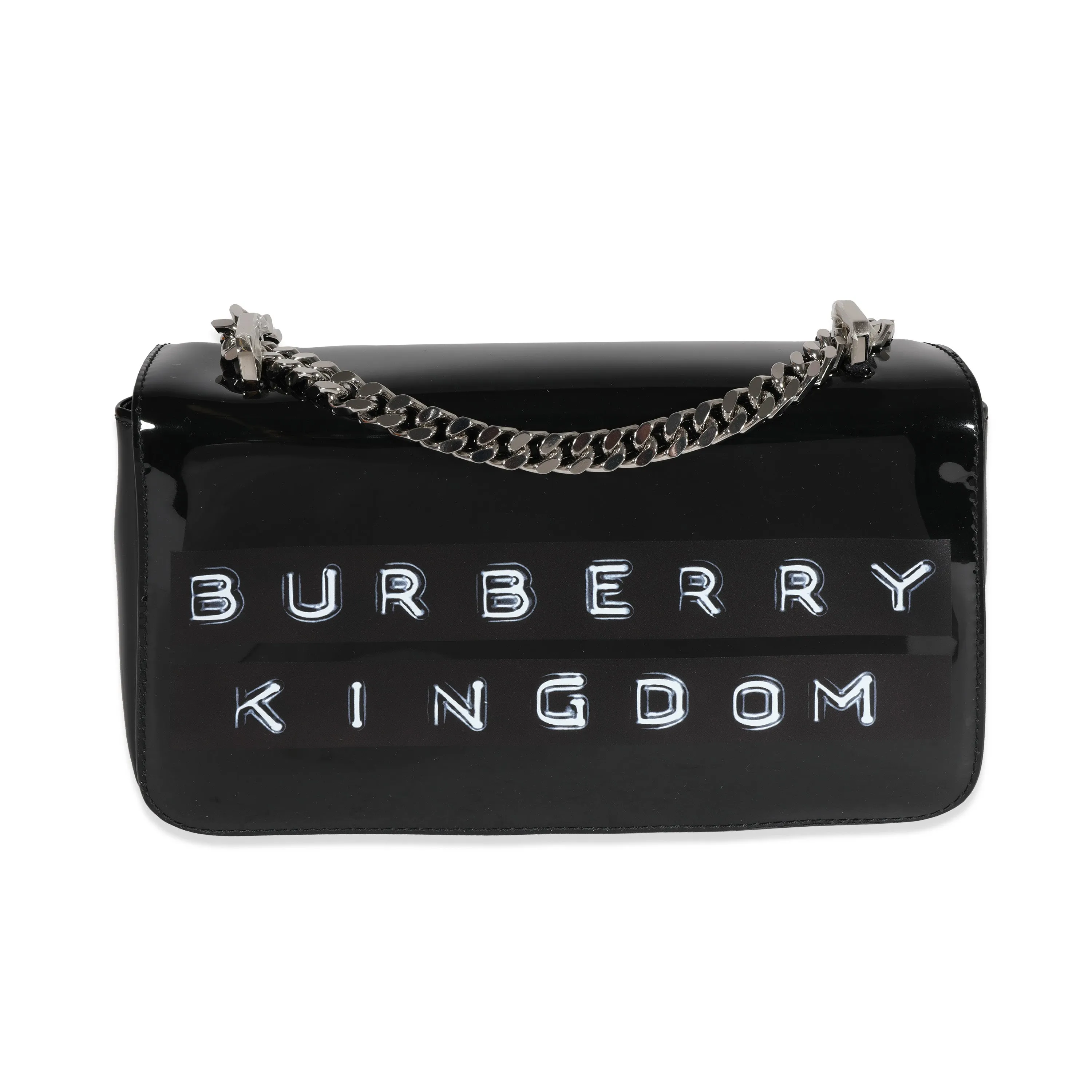 Trendy Inspired Burberry Black Patent Leather Tape Print Small Lola Bag