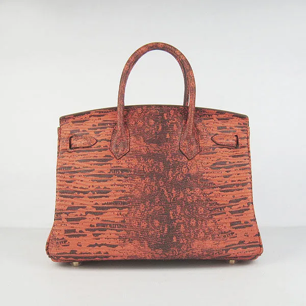 Trendy Inspired Hermes Birkin 30cm Lizard Pattern Handbag 6088 Orange/golden