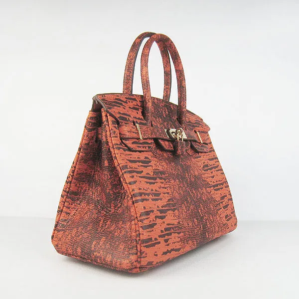 Trendy Inspired Hermes Birkin 30cm Lizard Pattern Handbag 6088 Orange/golden