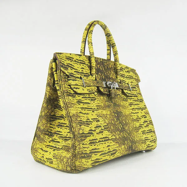 Trendy Inspired Hermes Birkin 30cm Lizard Pattern Handbag 6088 Yellow/silver