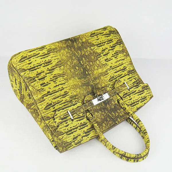 Trendy Inspired Hermes Birkin 30cm Lizard Pattern Handbag 6088 Yellow/silver