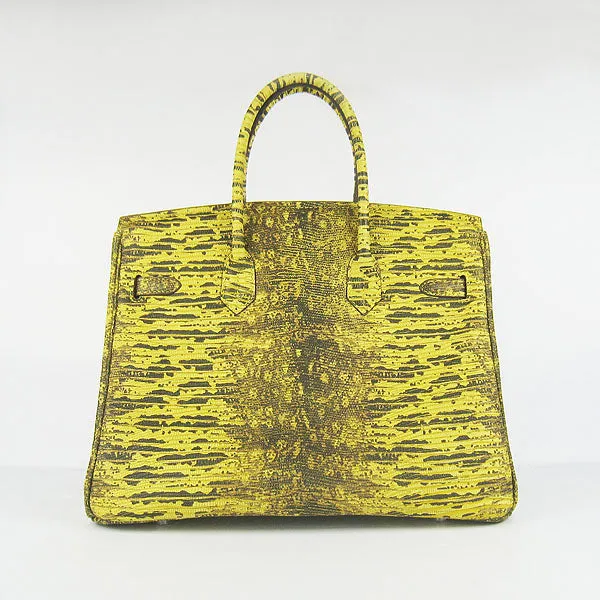 Trendy Inspired Hermes Birkin 30cm Lizard Pattern Handbag 6088 Yellow/silver