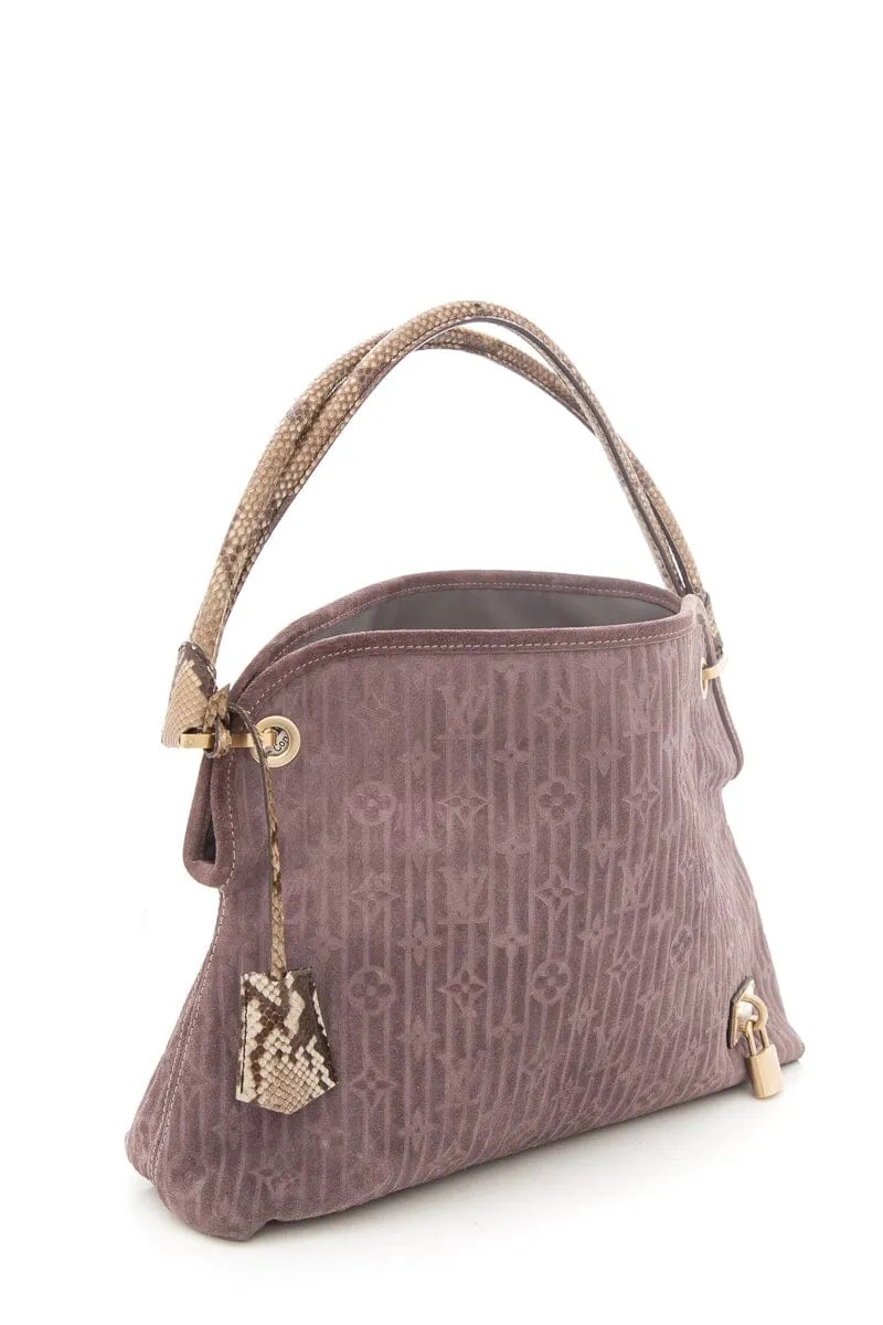 Trendy Inspired Louis Vuitton 2008 Python Trimmed Suede Whisper Handbag