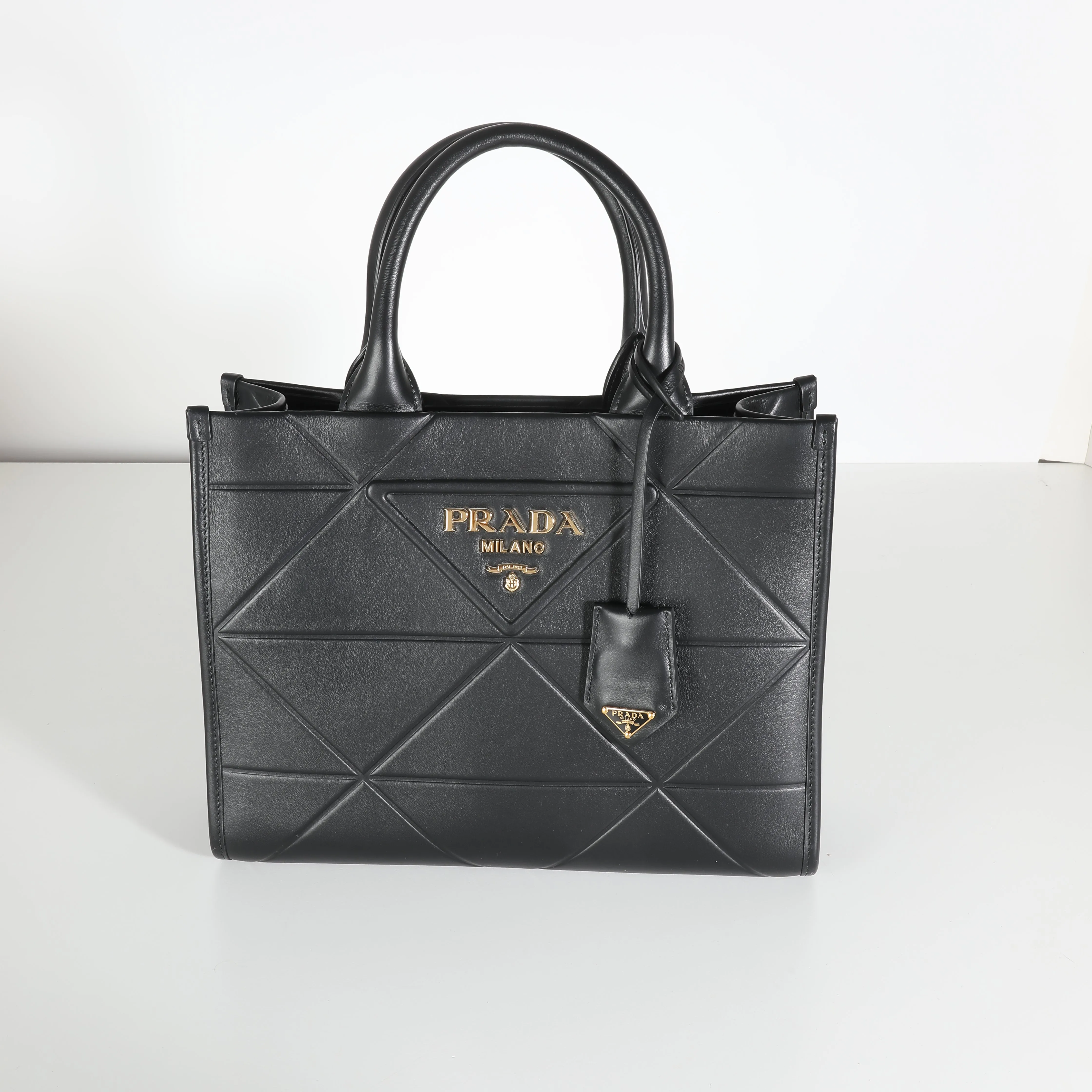 Trendy Inspired Prada Black Soft Calfskin Small Symbole Tote