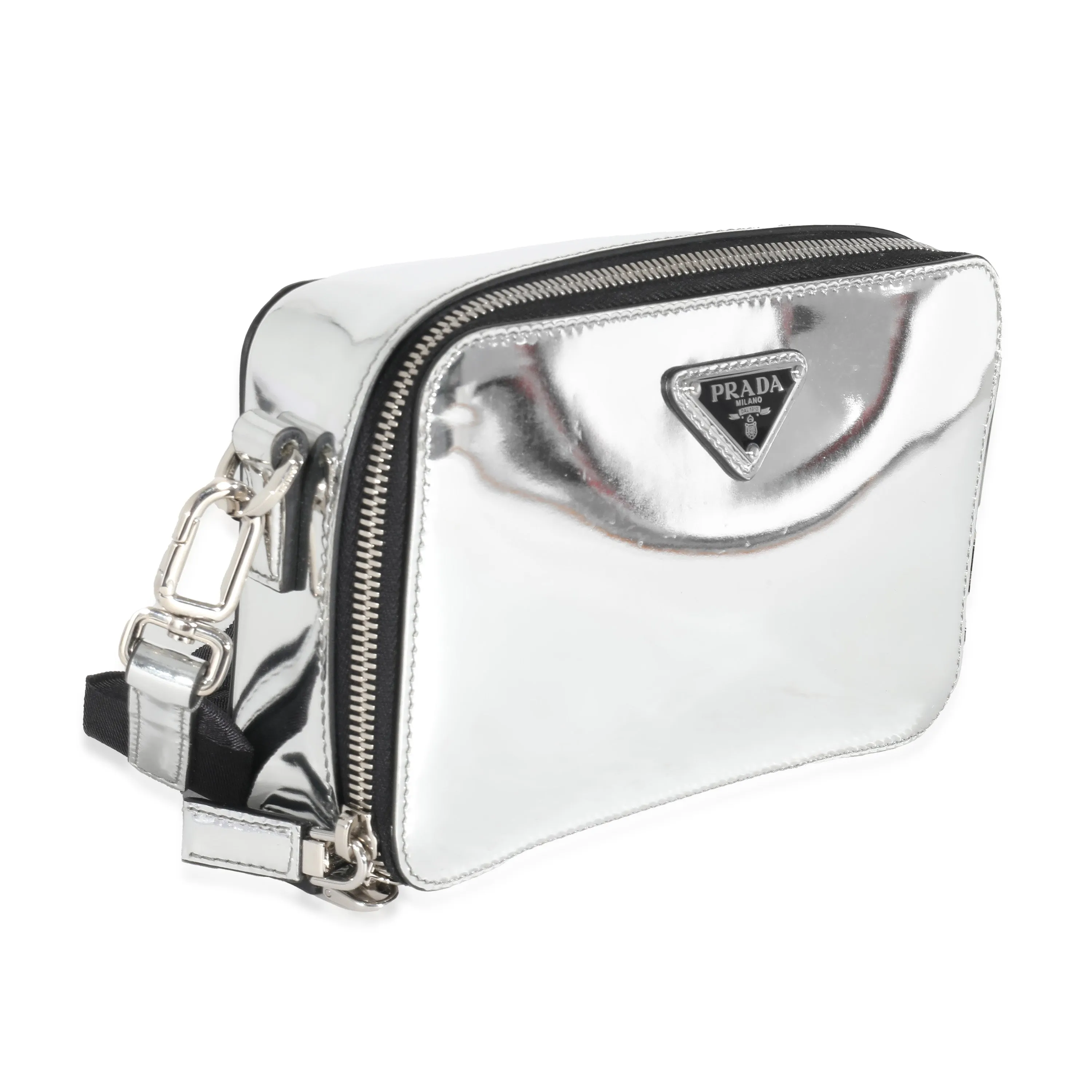 Trendy Inspired Prada Metallic Silver Spazzolato Brique Crossbody